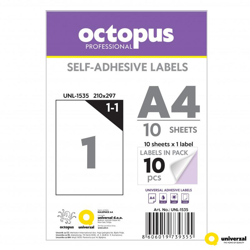 Etikety samolepiace OCTOPUS 210x297mm /10 hárkov - 1ks na hárku