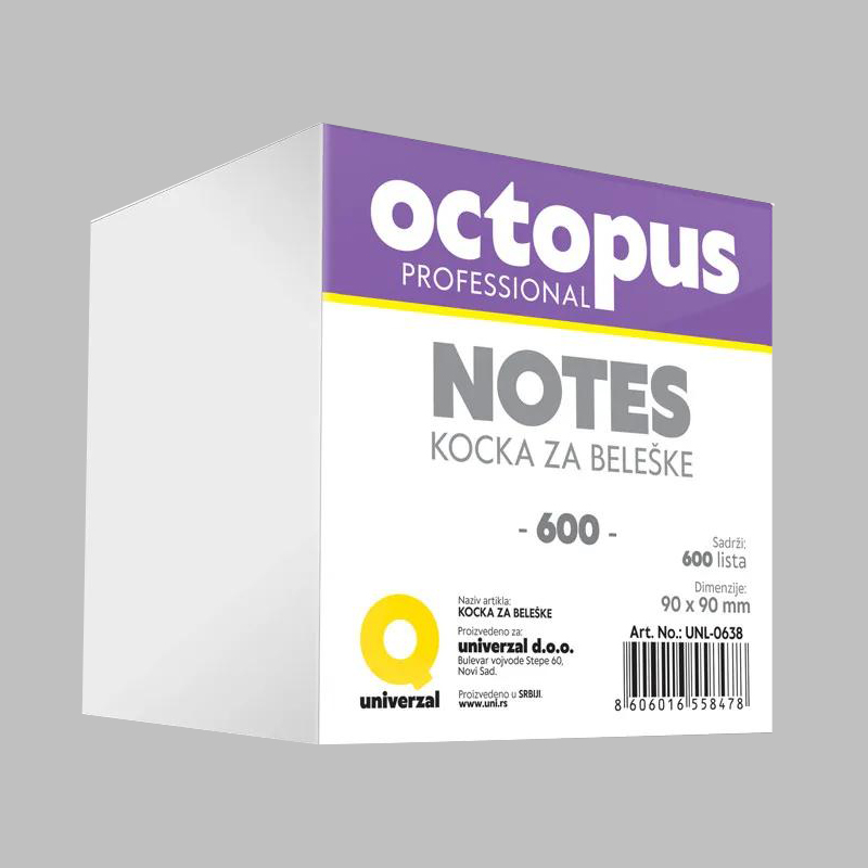 Blok kocka lepená biela 9x9cm 600listová