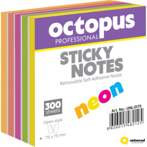 Bločky samolepiace OCTOPUS 75x75 neon 300l mix