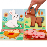 Sada 4 drevených puzzlí pre deti - farma